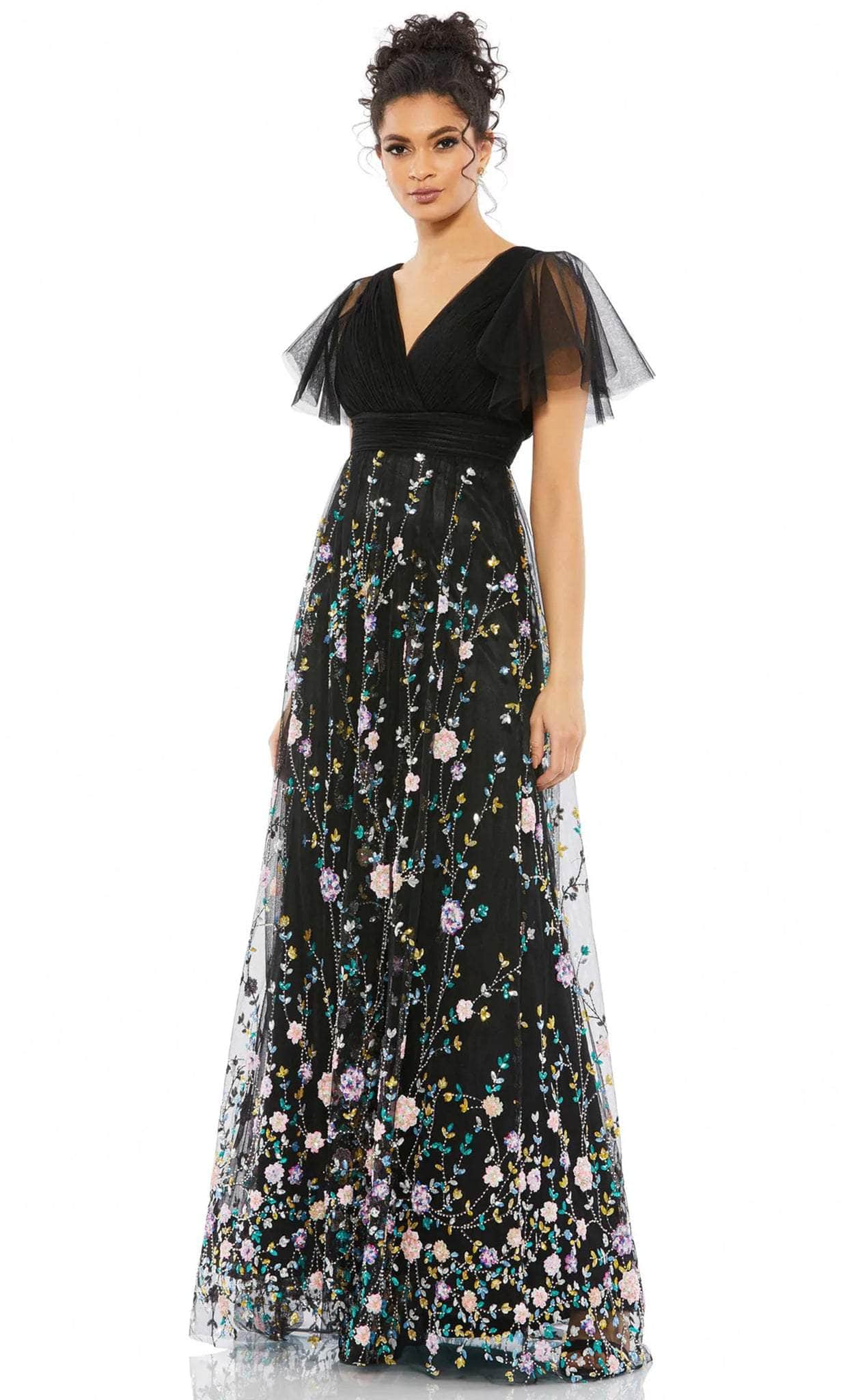 Image of Mac Duggal 67889 - Short Sleeve Floral Printed Evening Dress