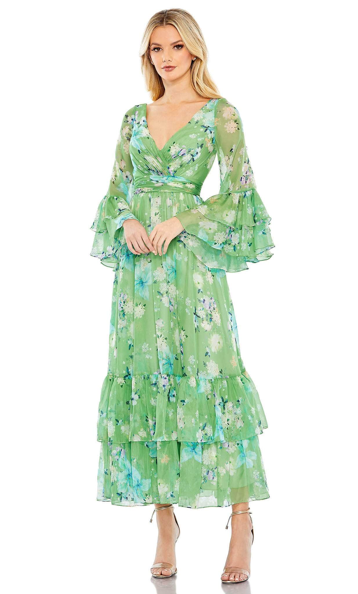 Image of Mac Duggal 68257 - Tea Length Flounce Floral Dress