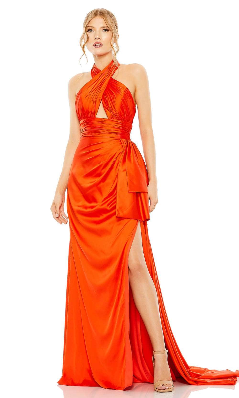 Image of Mac Duggal 68444 - Crisscross Satin Halter Classic Prom Dress
