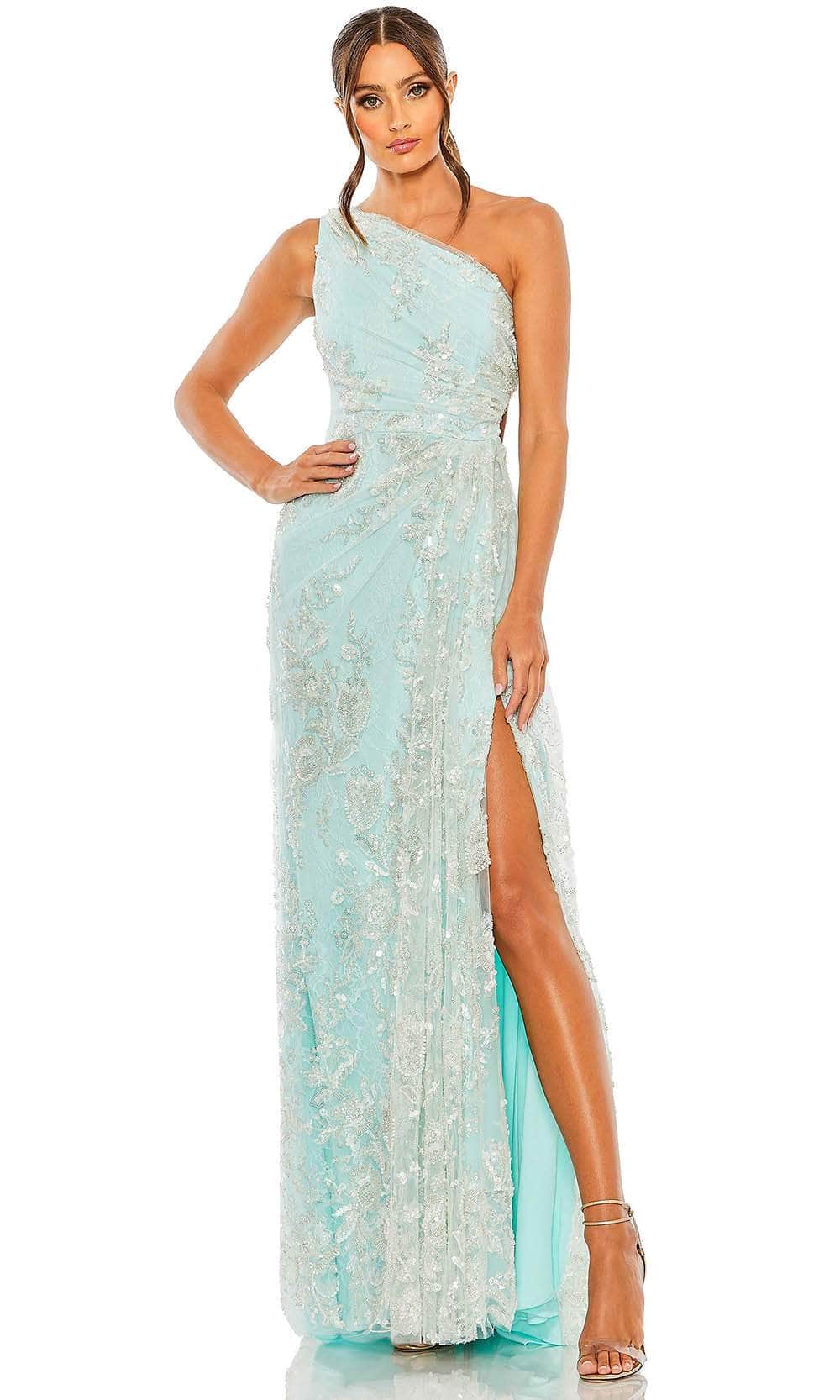 Image of Mac Duggal 68507 - Beaded Lace Asymmetric Evening Gown