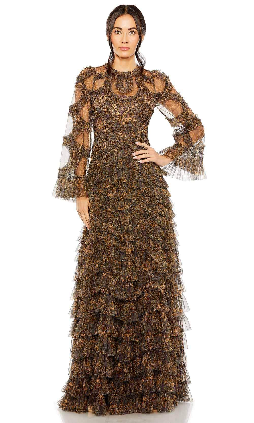 Image of Mac Duggal 8044 - Ruffled Jewel Printed Evening Gown
