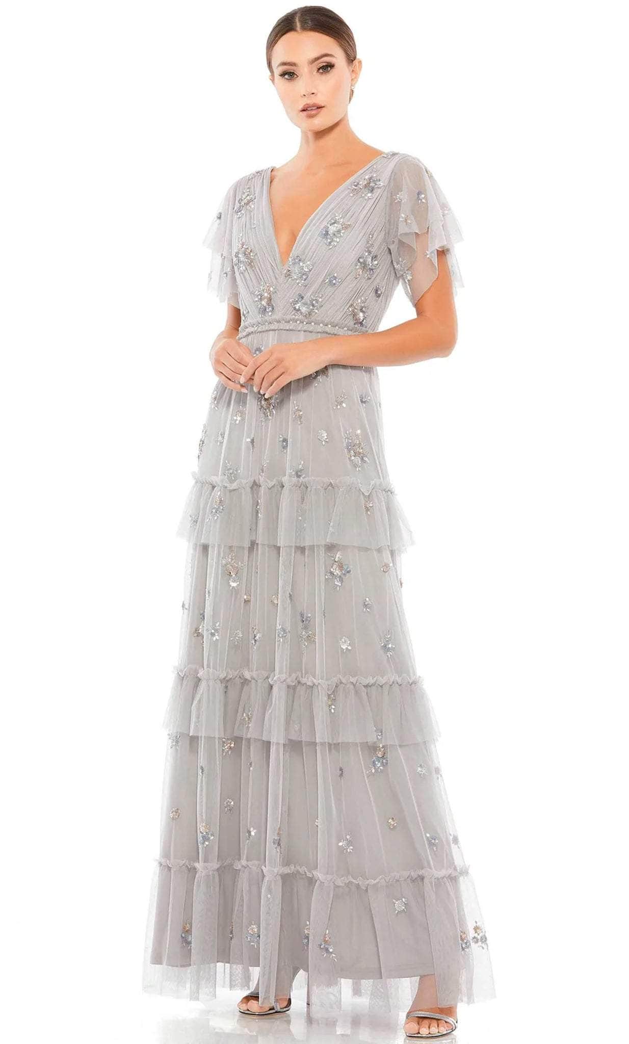 Image of Mac Duggal 9068 - Sheer Sleeve V-Neck Prom Dress