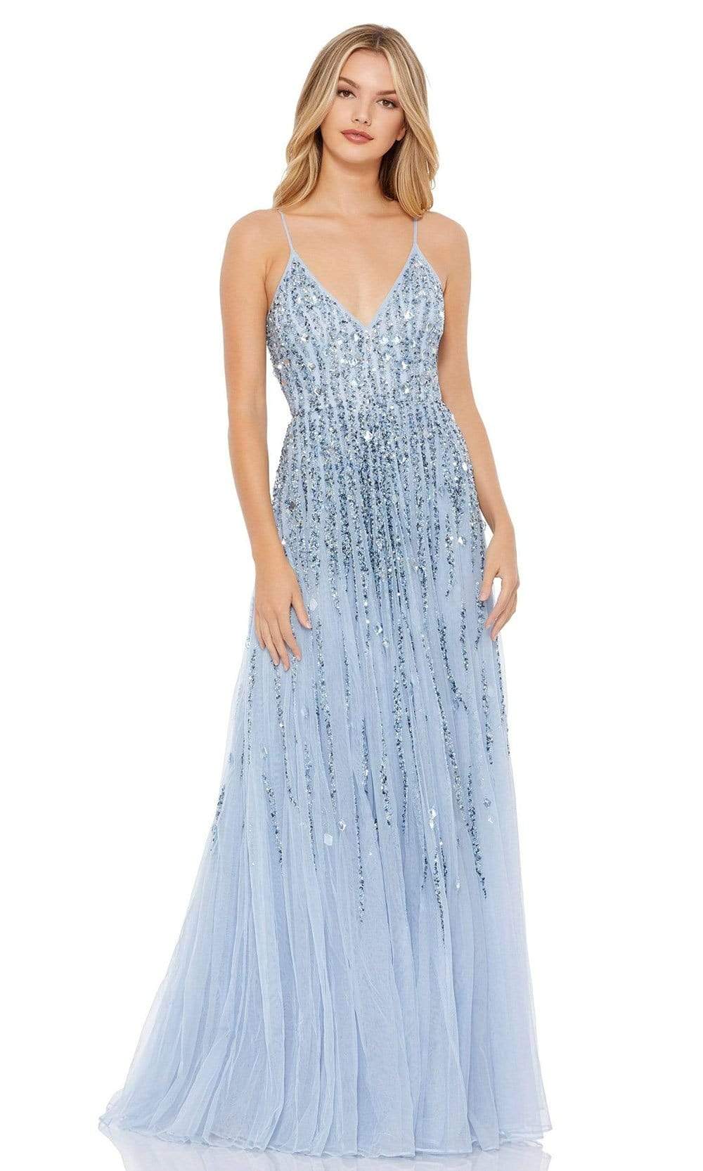 Image of Mac Duggal - 93566 V Neck Sequined Tulle Gown