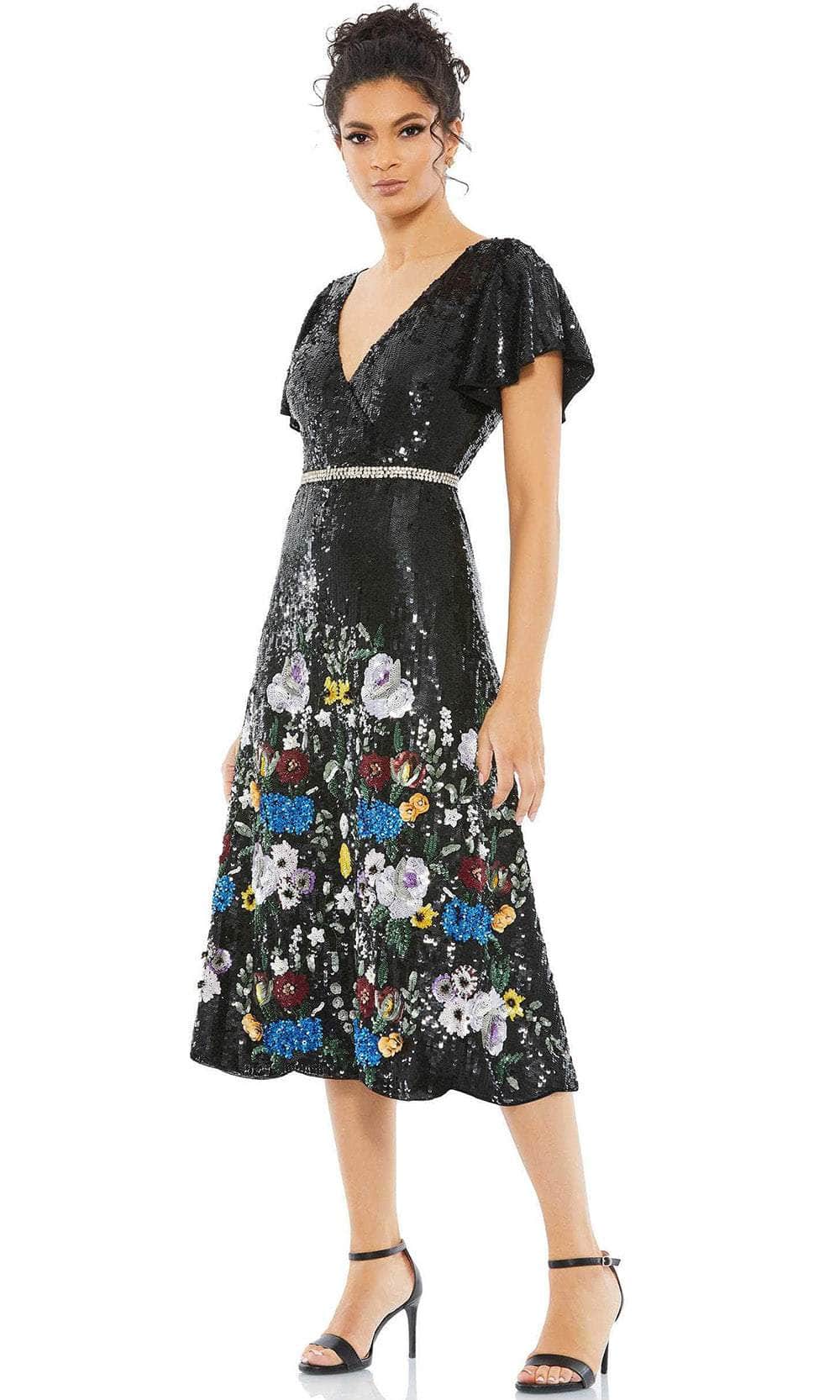 Image of Mac Duggal 93594 - Floral Sequin A-Line Cocktail Dress