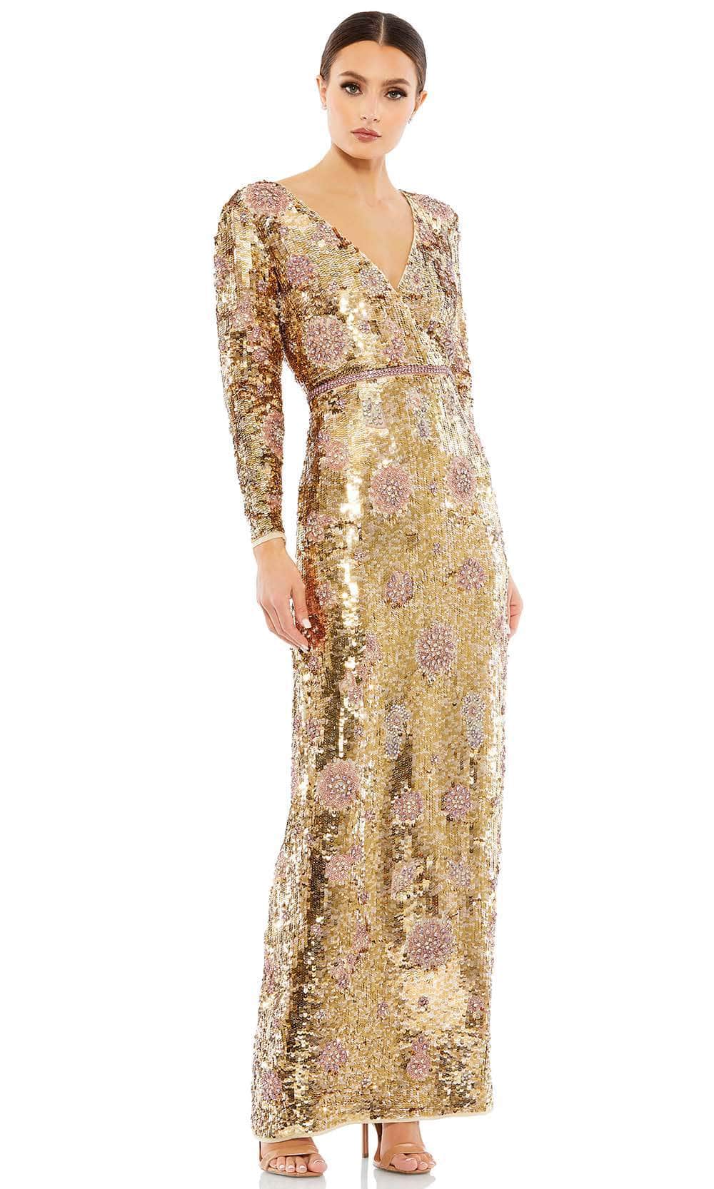 Image of Mac Duggal 93615 - Floral Sequined Sheath Long Dress
