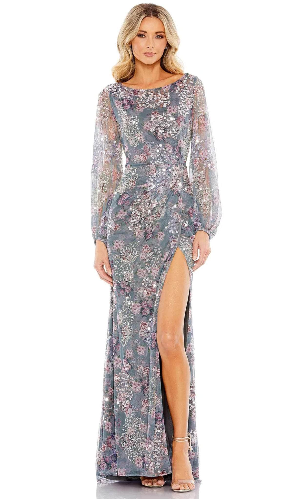 Image of Mac Duggal 93750 - Floral Printed Sequin Formal Slit Gown