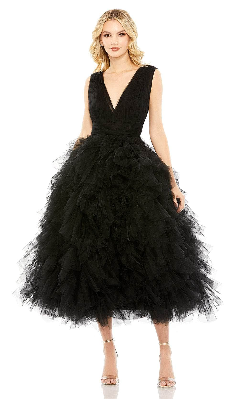 Image of Mac Duggal A20411 - Ruffled Skirt Plunging Evening Dress