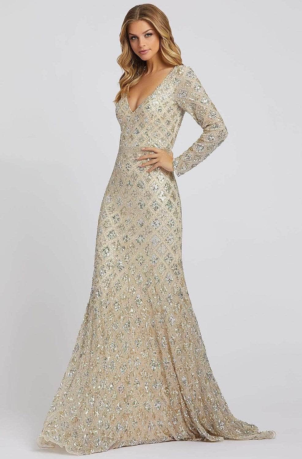 Image of Mac Duggal Evening - 5021D Sequined Long Sleeves Gown