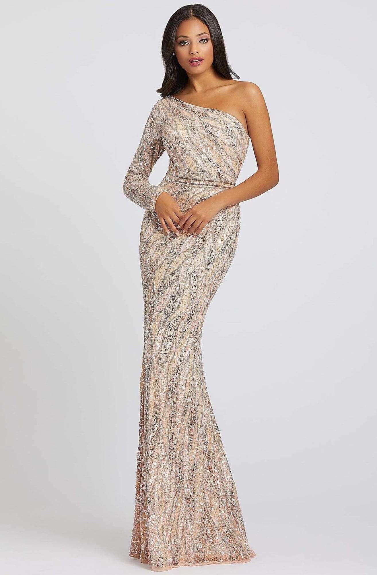 Image of Mac Duggal Prom - 4982M Asymmetrical Long Sleeve Simple Prom Gown
