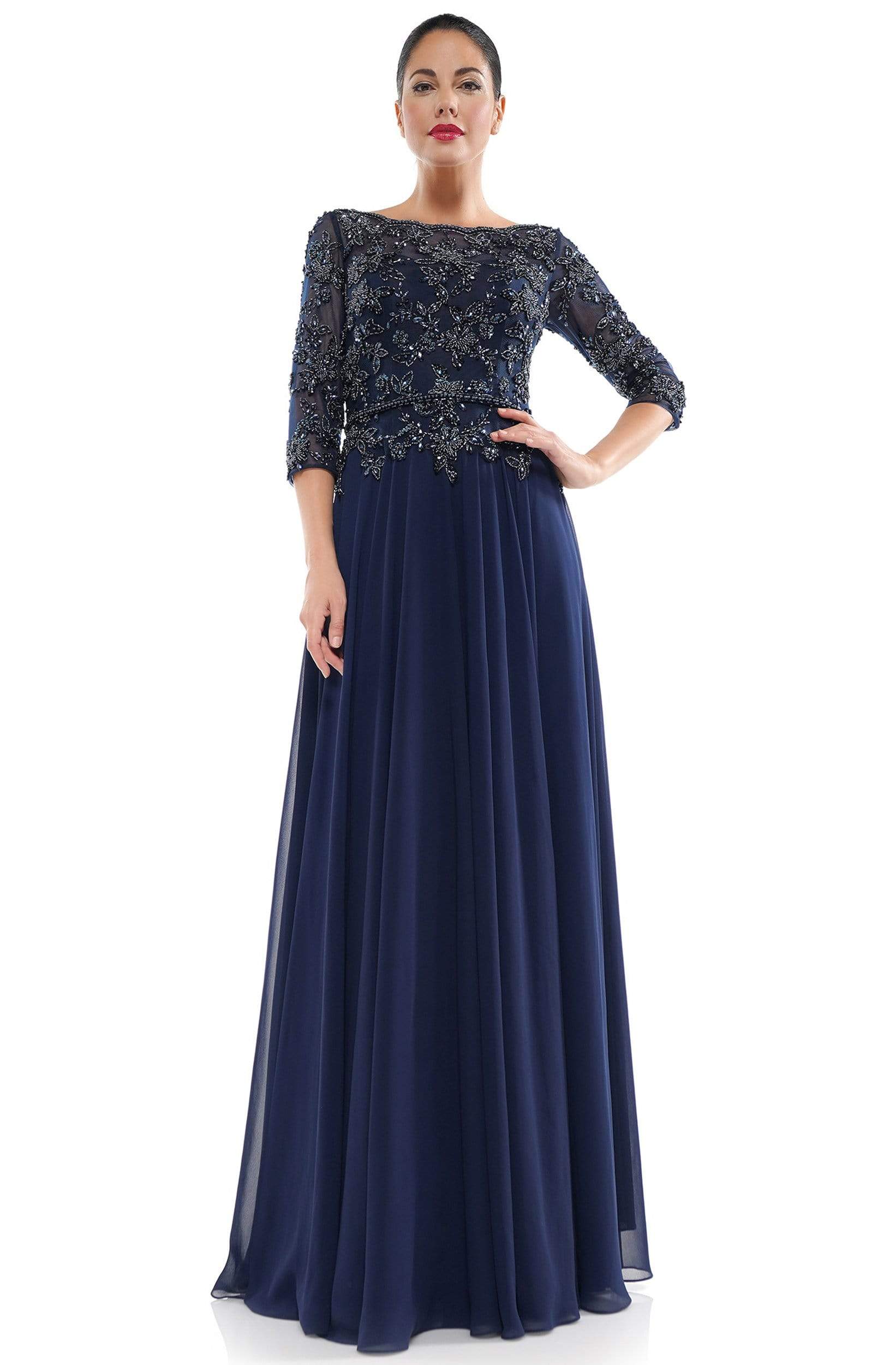 Image of Marsoni by Colors - MV1051 Beaded Bateau Chiffon A-line Gown