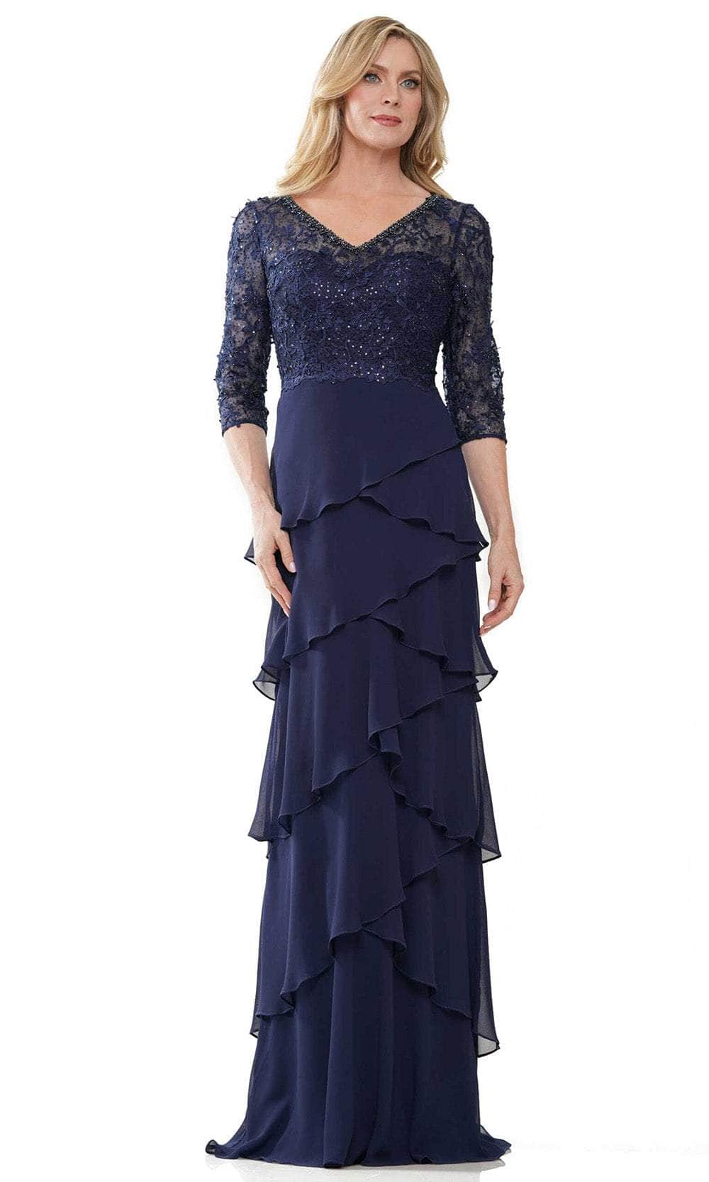 Image of Marsoni by Colors MV1244 - Embroidered V-Neck Tiered Formal Gown