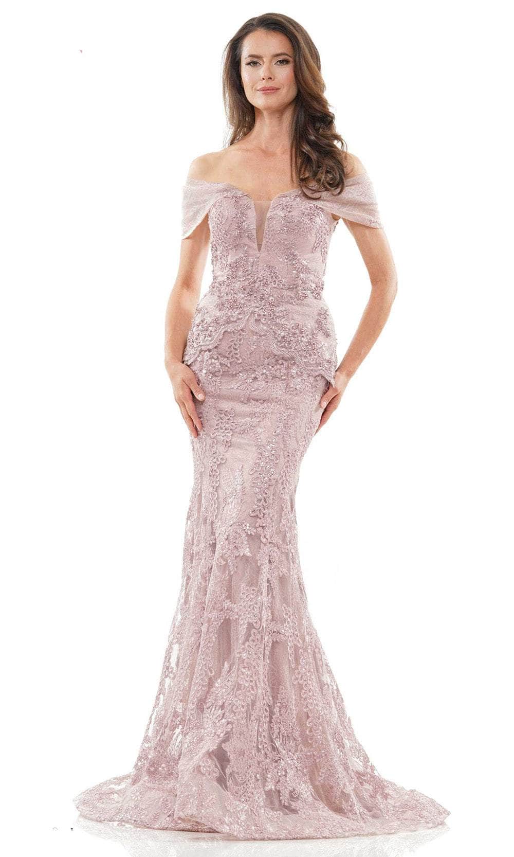 Image of Marsoni by Colors MV1256 - Plunging Beaded Lace Formal Gown