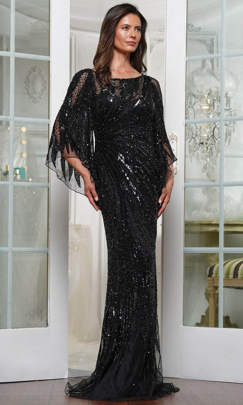 Image of Marsoni by Colors MV1344 - SequinedCape Sleeves Evening Gown