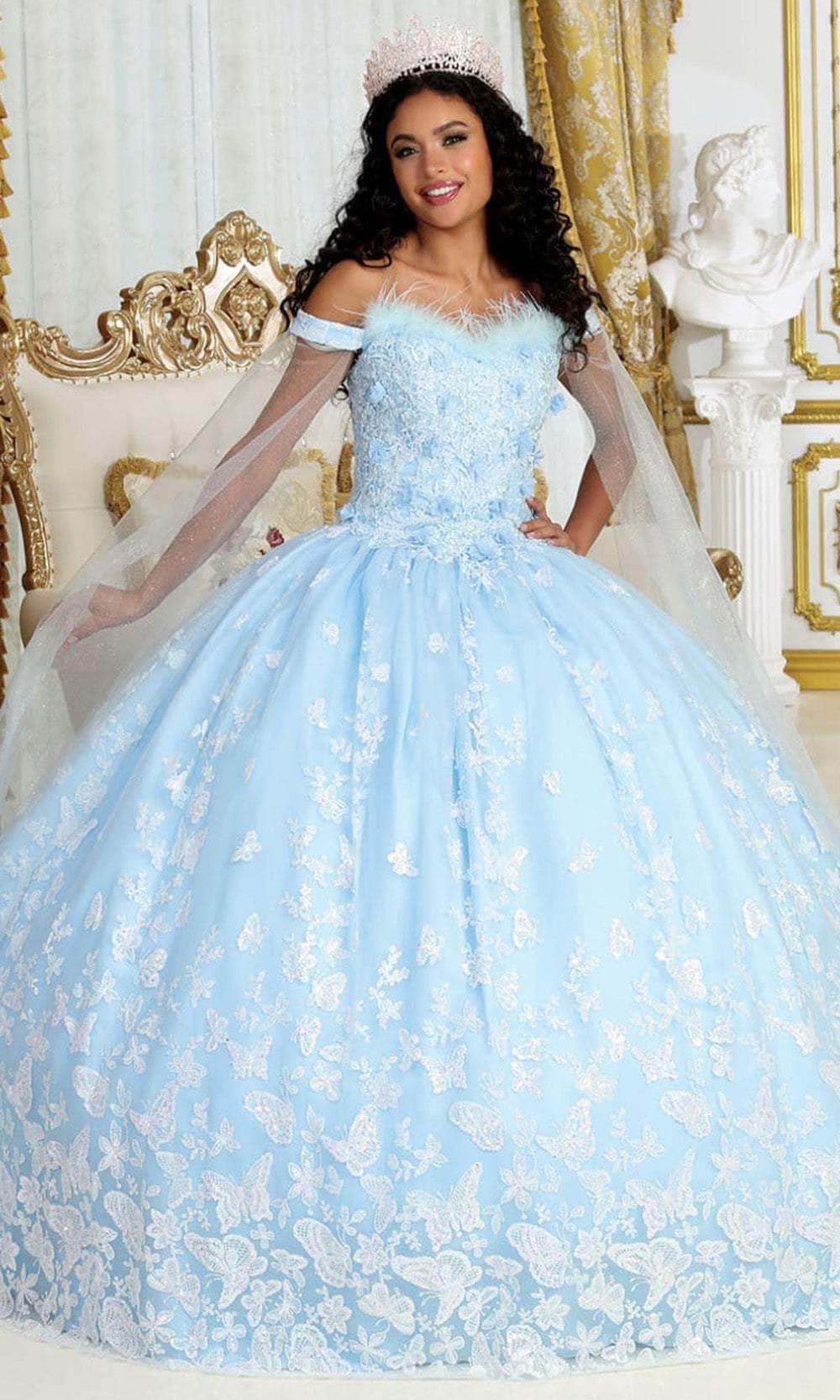 Image of May Queen LK197 - Feather Trimmed Ballgown