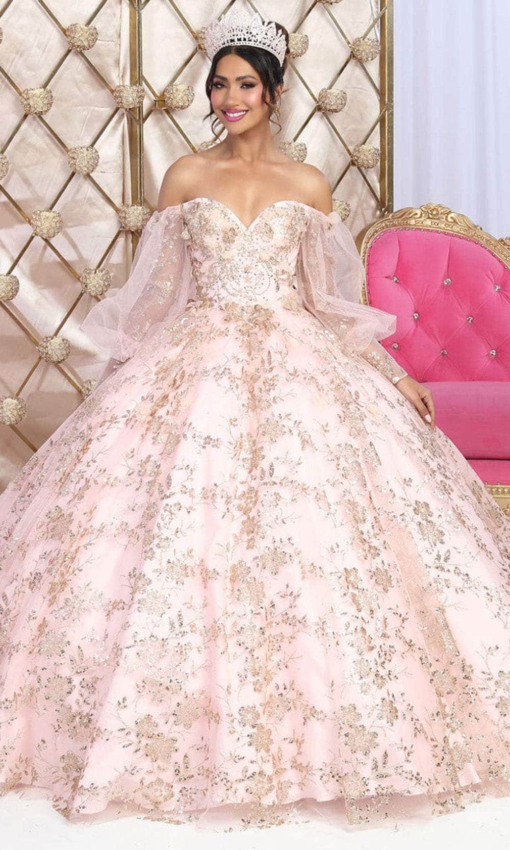 Image of May Queen LK206 - Puff Sleeve Floral Ballgown