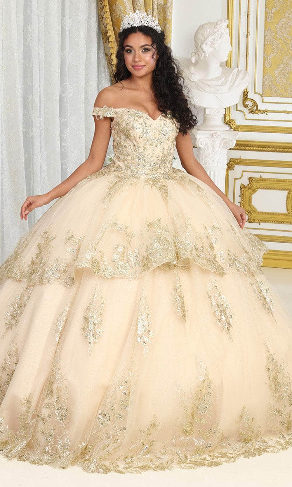 Image of May Queen LK224 - Off Shoulder Tiered Ballgown