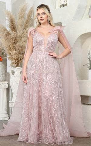 Image of May Queen RQ7998 - Long Cape A-Line Evening Gown