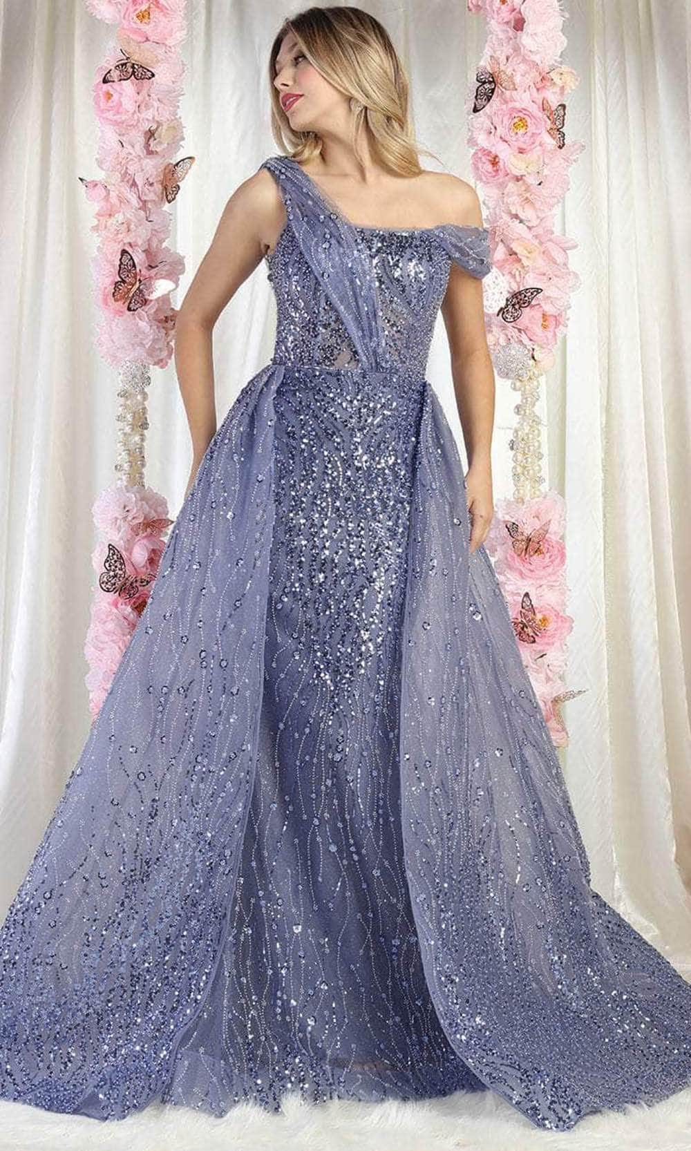 Image of May Queen RQ8029 - Straight-Across Beaded Evening Gown
