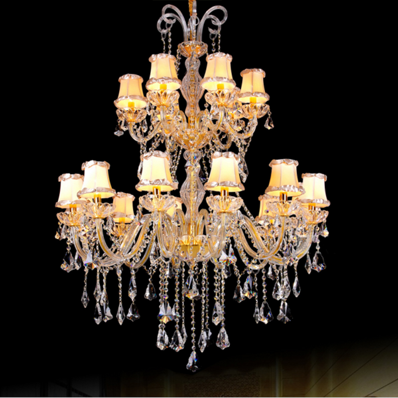Image of Modern Crystal Fabric Shade Chandelier Luxury Crystal and Hanging Chandeliers for Hotel Saloon LED Contemporary Living Room Gold Ceiling Pen
