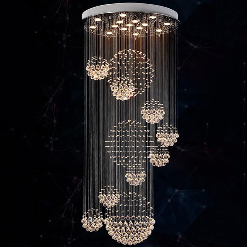 Image of Modern LED Crystal Chandelier Lighting Rain Drop Large Stair Light Fixture with 11 Crystals Sphere Ceiling Lamp 13 GU10 Bulb