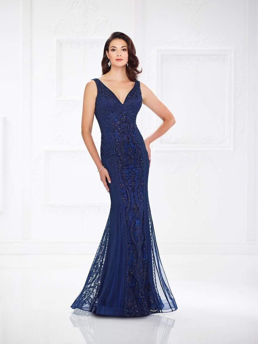 Image of Montage by Mon Cheri - 118975W Beaded V-neck Trumpet Dress