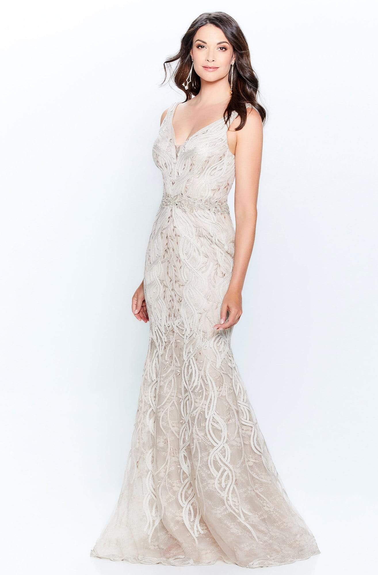 Image of Montage by Mon Cheri - 120921W Embroidered V-Neck Trumpet Dress