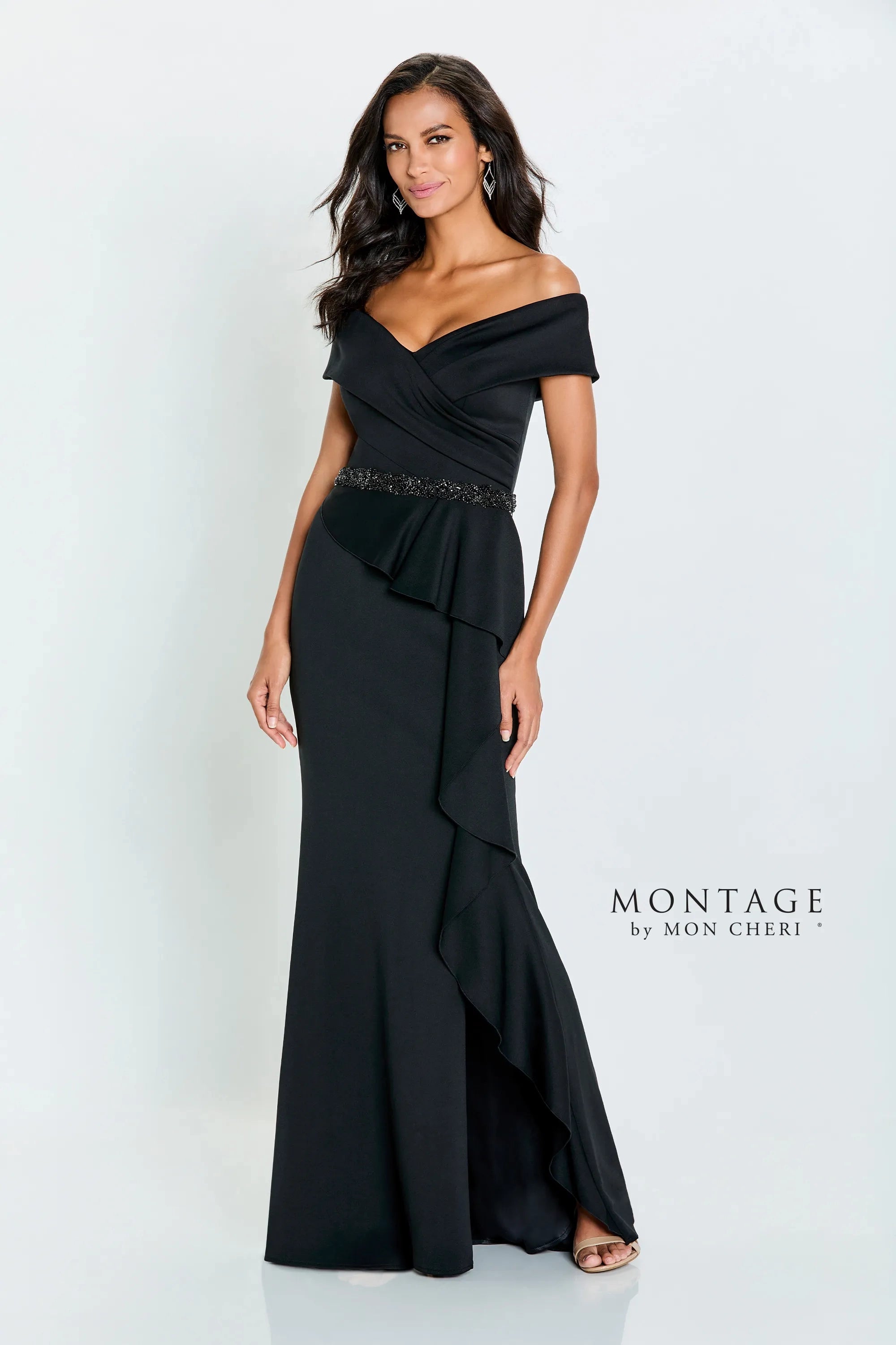 Image of Montage by Mon Cheri 221976W - Ruffle Draped Evening Gown