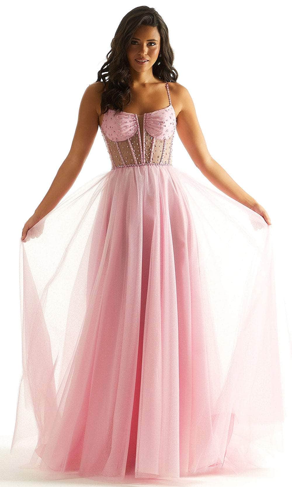Image of Mori Lee 49069 - Sheer Glitter Prom Dress