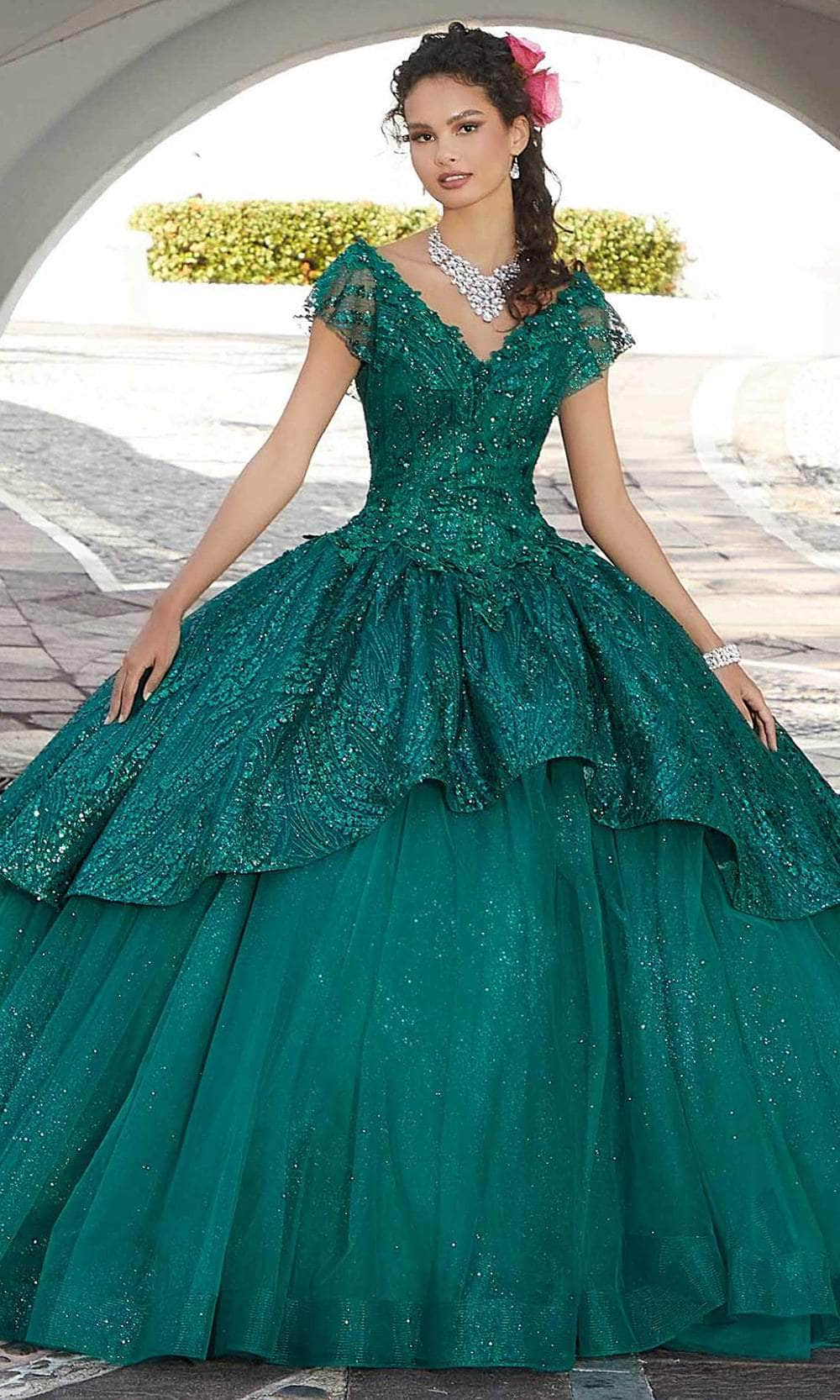 Image of Mori Lee 60162 - V Neck Embellished Quinceanera Gown