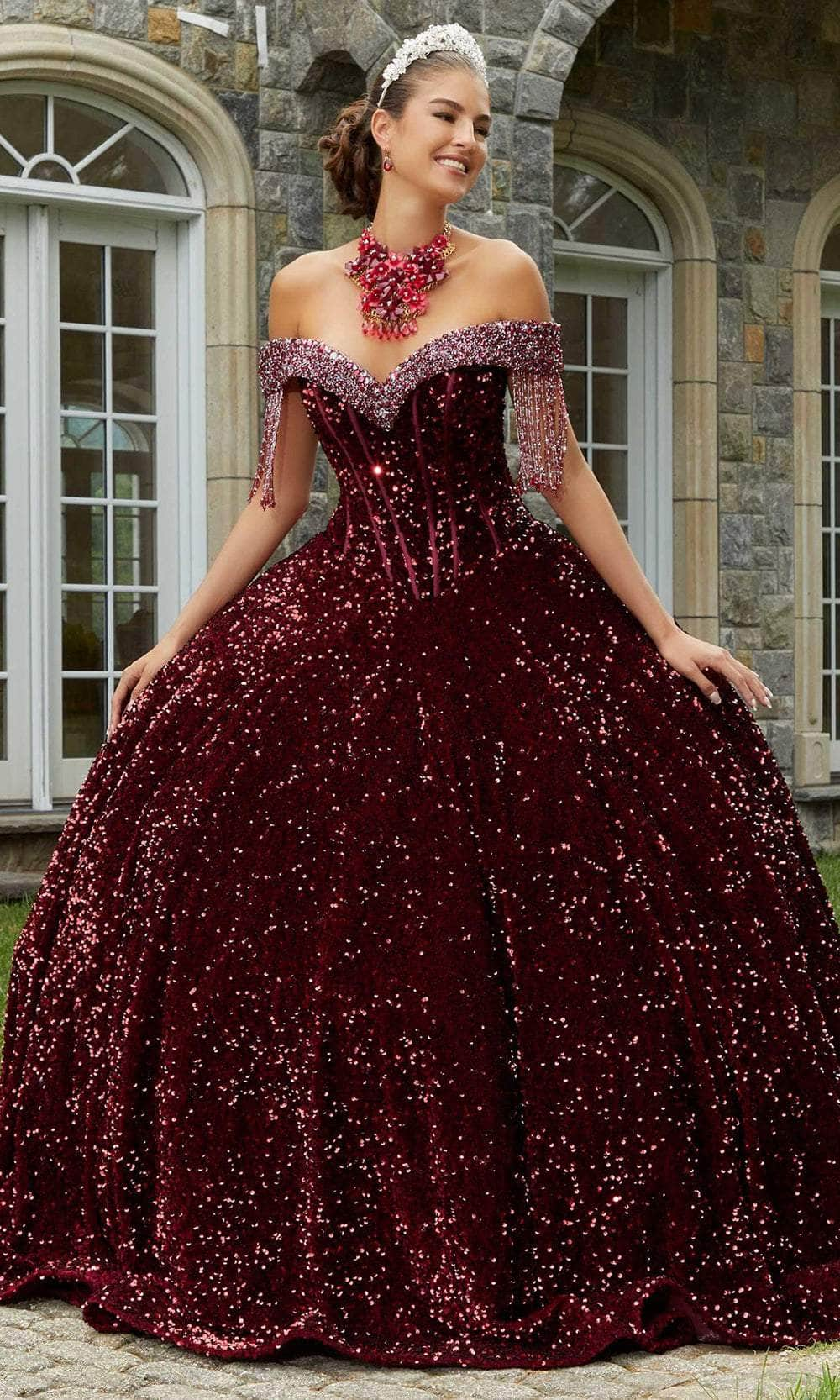 Image of Mori Lee 60177 - Beaded Velvet Quinceanera Ballgown