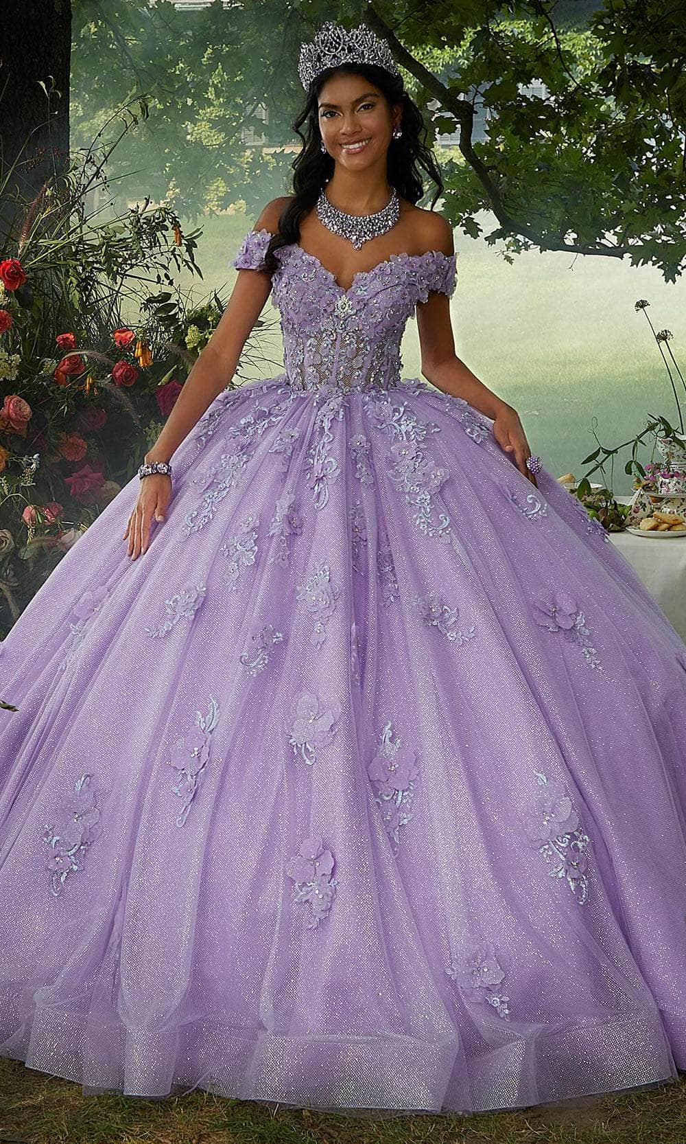 Image of Mori Lee 60195 - Off-Shoulder 3D Floral Embellished Ballgown