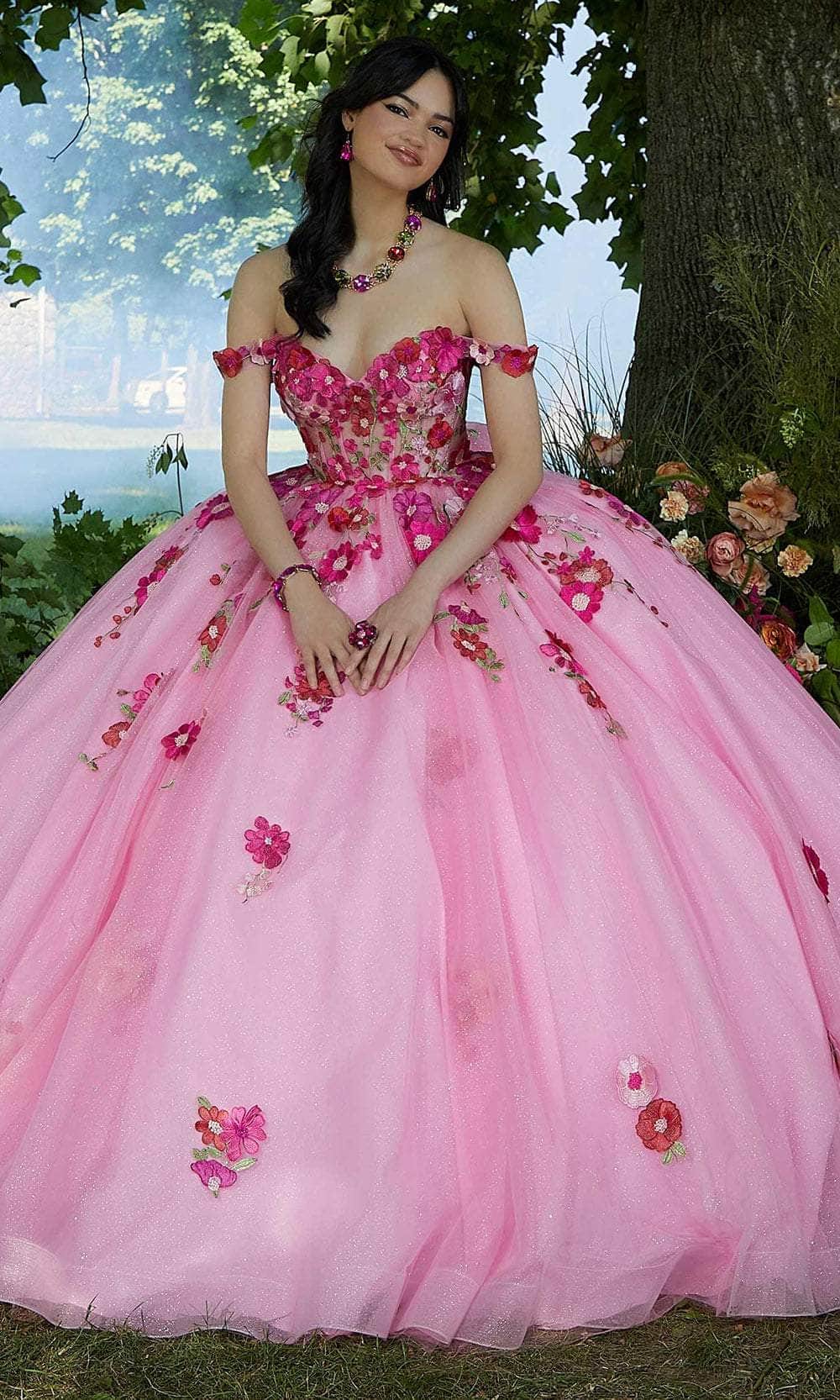 Image of Mori Lee 60197 - 3D Floral Embellished Crystal Beaded Ballgown