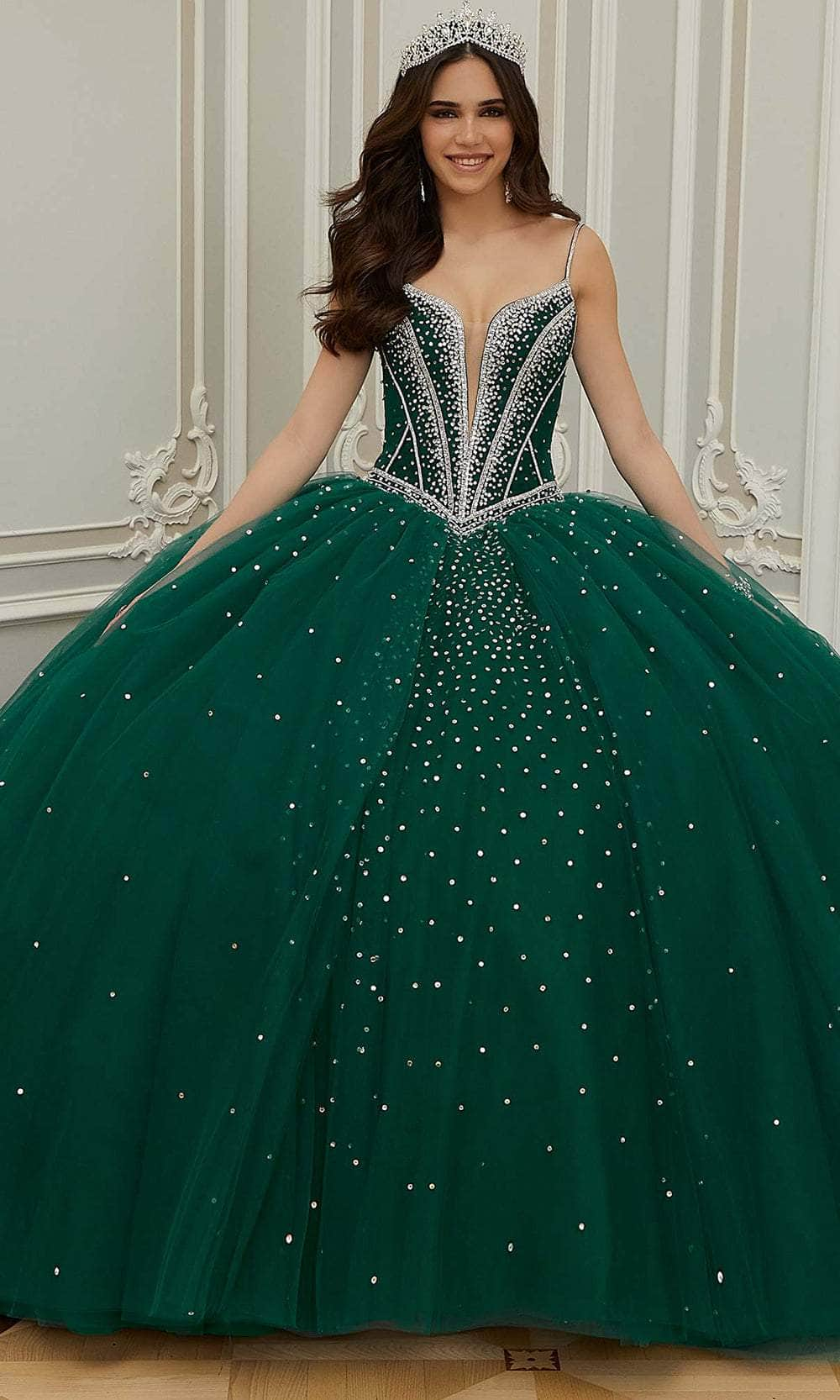 Image of Mori Lee 60201 - Plunging Beaded Quinceanera Ballgown