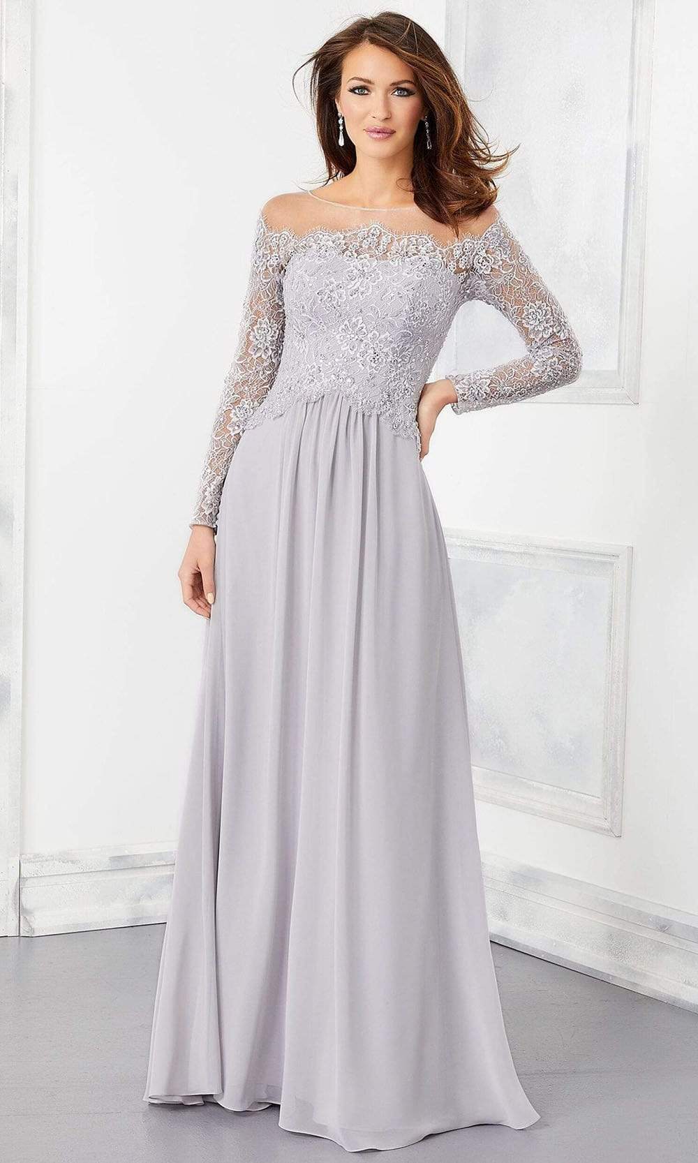 Image of Mori Lee - 72310 Crystal Beaded Illusion Lace Bodice Chiffon Gown