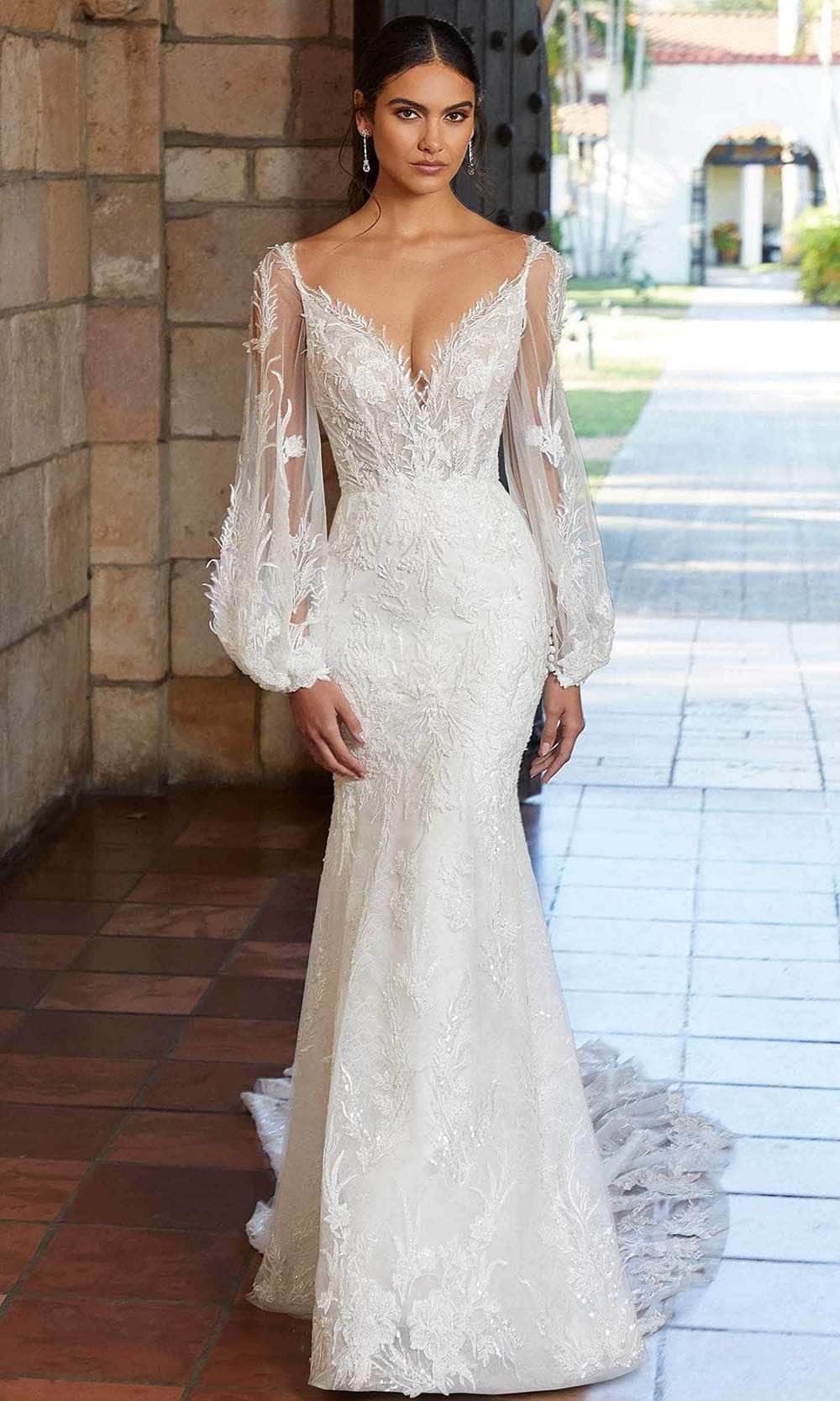 Image of Mori Lee Bridal 1086 - Illusion V-Neck Embroidered Bridal Gown