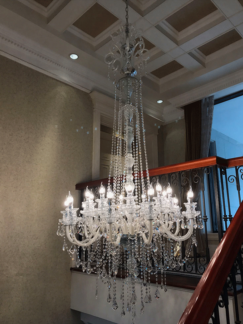 Image of New Design Chandeliers Large Decorative High Ceilings Living Room Chrome Pendant Lamps Spiral Stair Long Modern Luxury Crystal Chandelier Lu