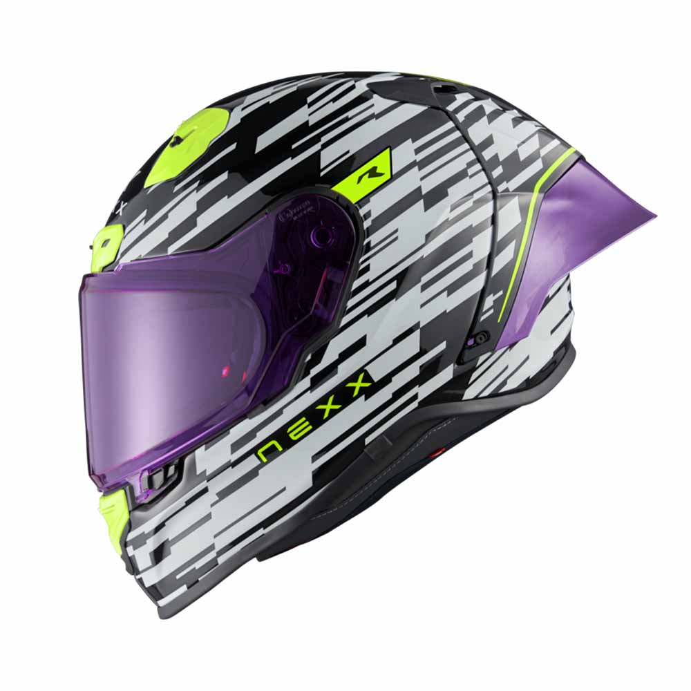Image of Nexx XR3R Glitch Racer White Neon Full Face Helmet Größe XL