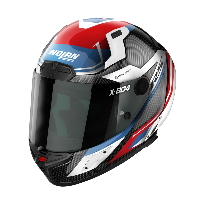 Image of Nolan X-804 RS Ultra Carbon Maven 016 White Red Blue Full Face Helmet Größe XL