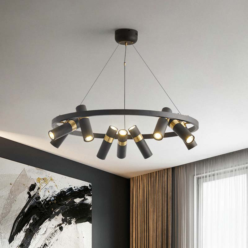 Image of Nordic SpotLight Living Room Ring Pendant Lamps Retro Restaurant Hanging Lamp Dining Kitchen Commercial Lighting Creative LED Chandeliers Black