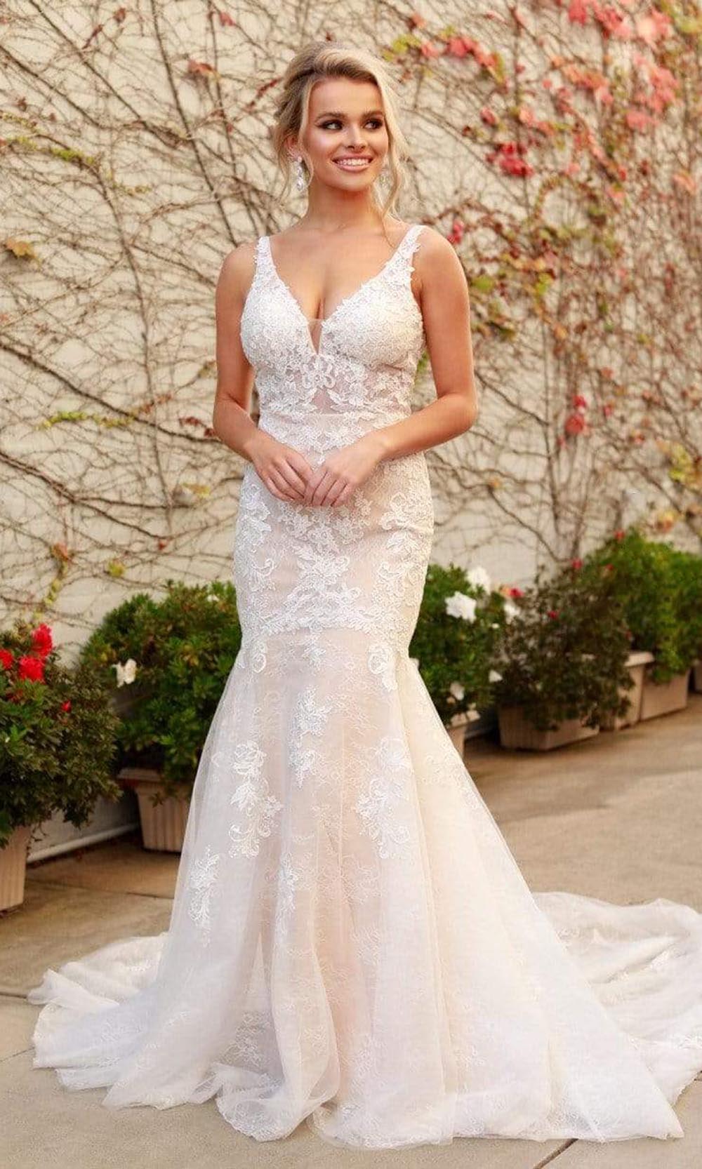 Image of Nox Anabel - H493 V Neck Open Back Wedding Dress