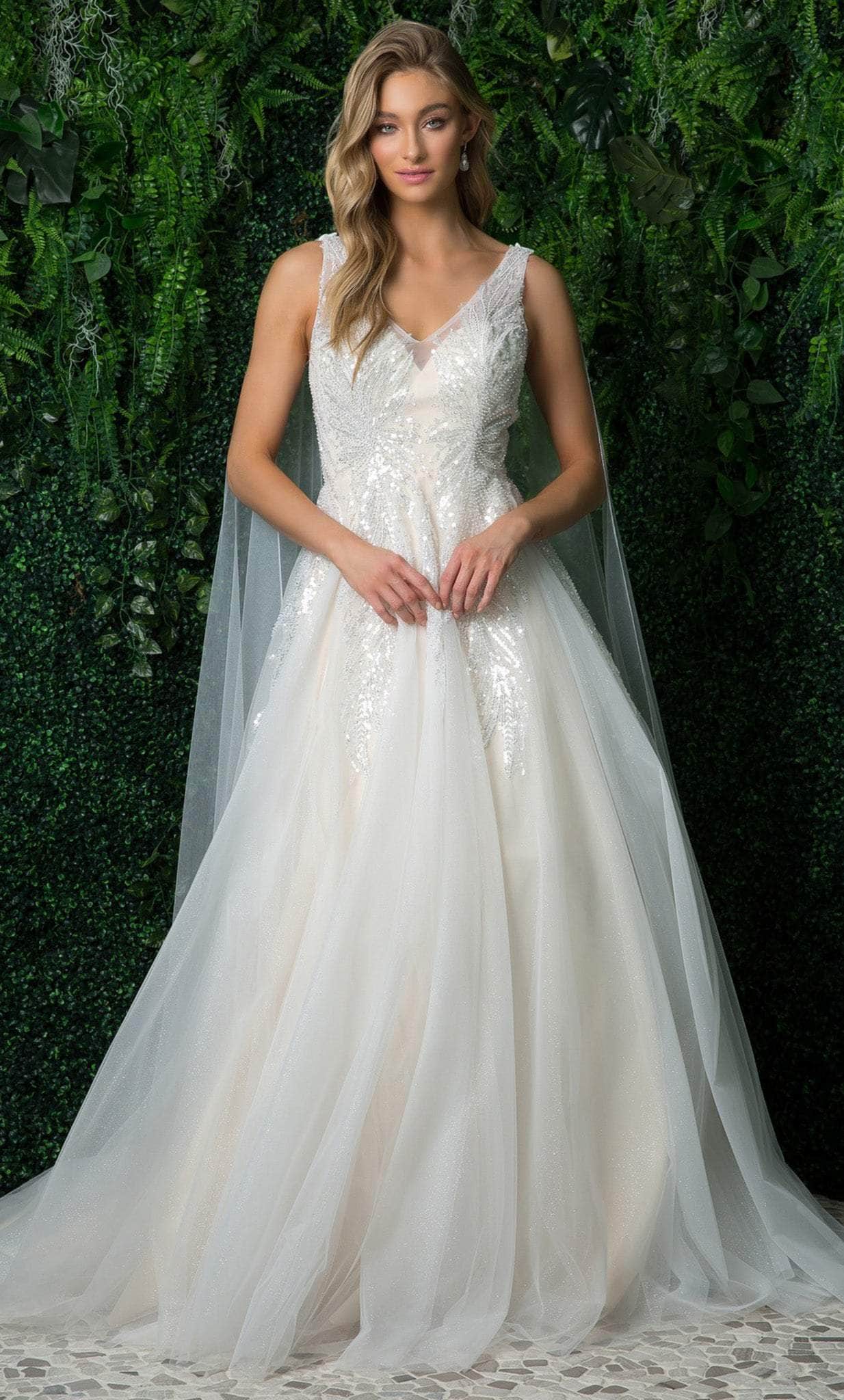 Image of Nox Anabel JE947 - V Neck Bridal Gown with Shoulder Sash