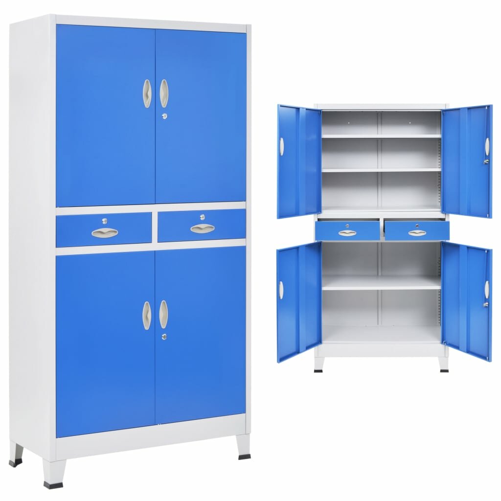 Image of Office Cabinet with 4 Doors Metal 354"x157"x709" Gray and Blue