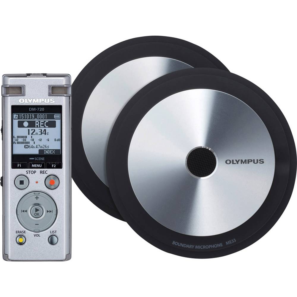Image of Olympus DM-720 Meet & Record Kit Large Digital dictaphone Max recording time 985 h Silver incl 2x boundary layer