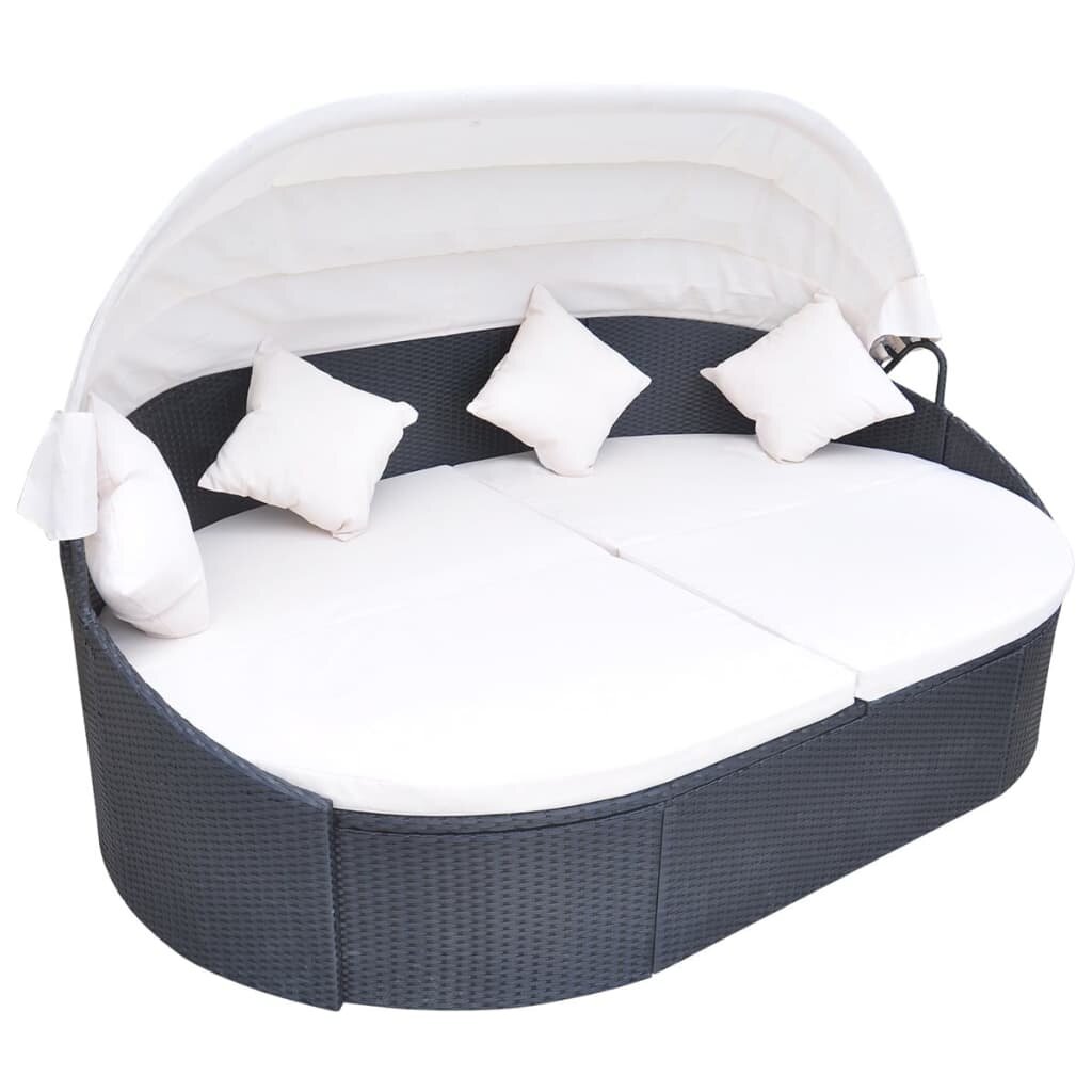 Image of Outdoor Lounge Bed with Canopy Poly Rattan Black