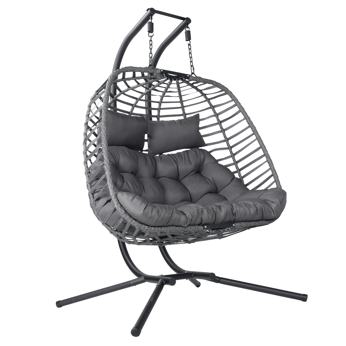 Image of Outdoor Patio Hanging Chair Garden Egg Hammock Chair Double Person Swing Hanging Chair With Frame & Seat Cushion