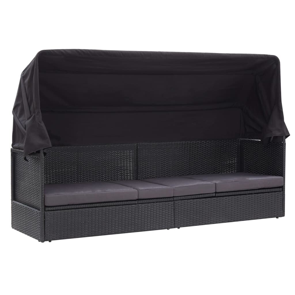 Image of Outdoor Sofa Bed with Canopy Poly Rattan Black