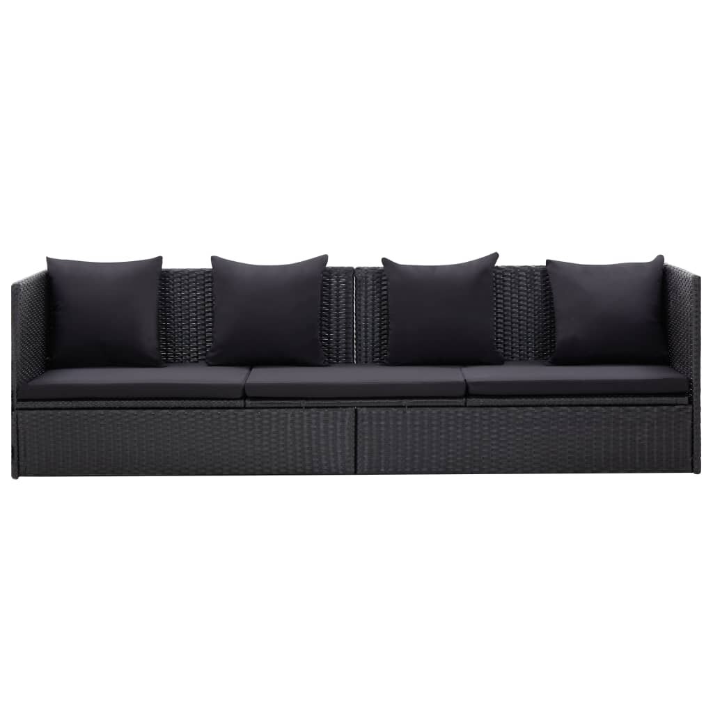 Image of Outdoor Sofa with Cushion and Pillow Poly Rattan Black
