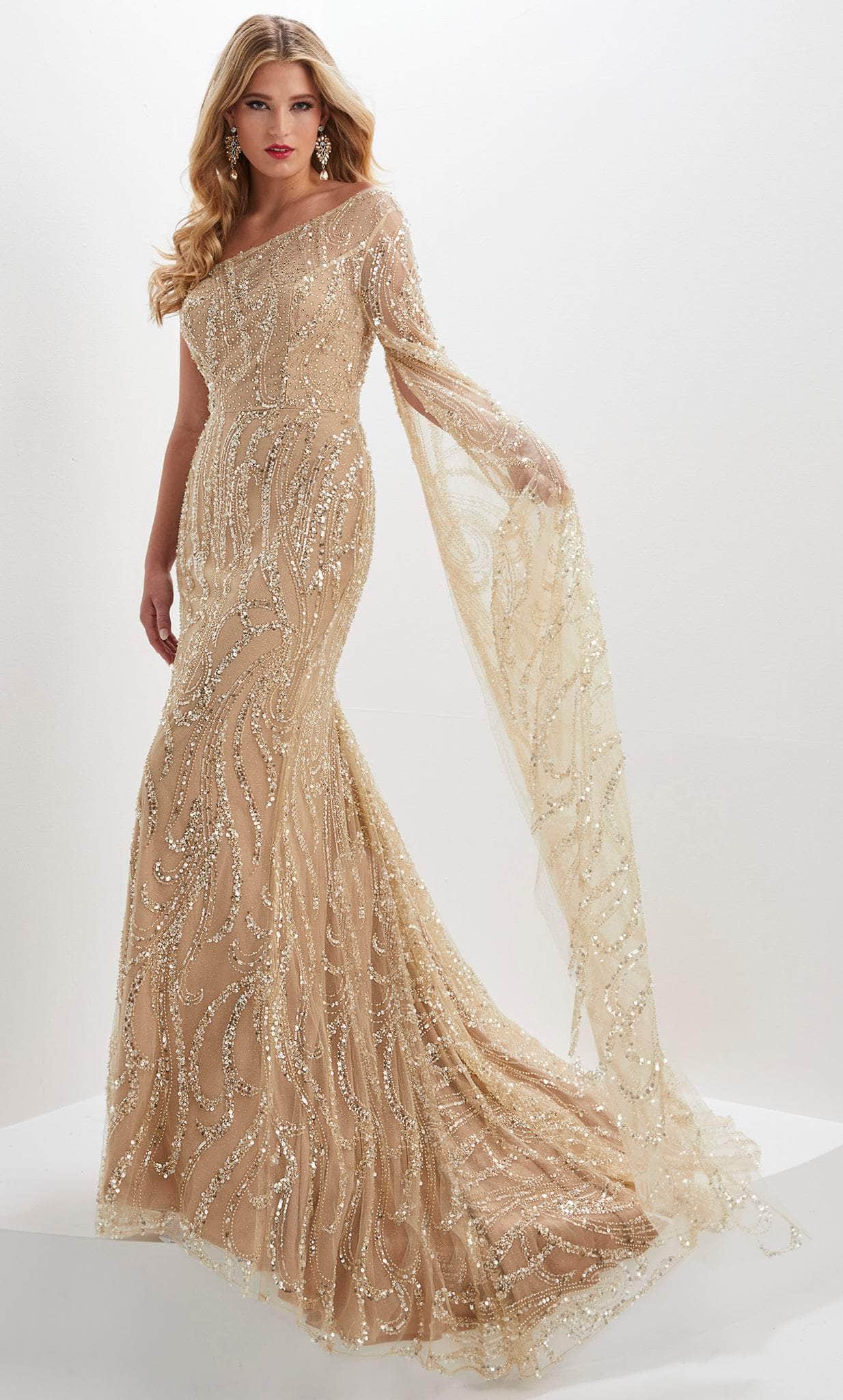 Image of Panoply 14121 - Flutter Sleeve Beaded Evening Gown