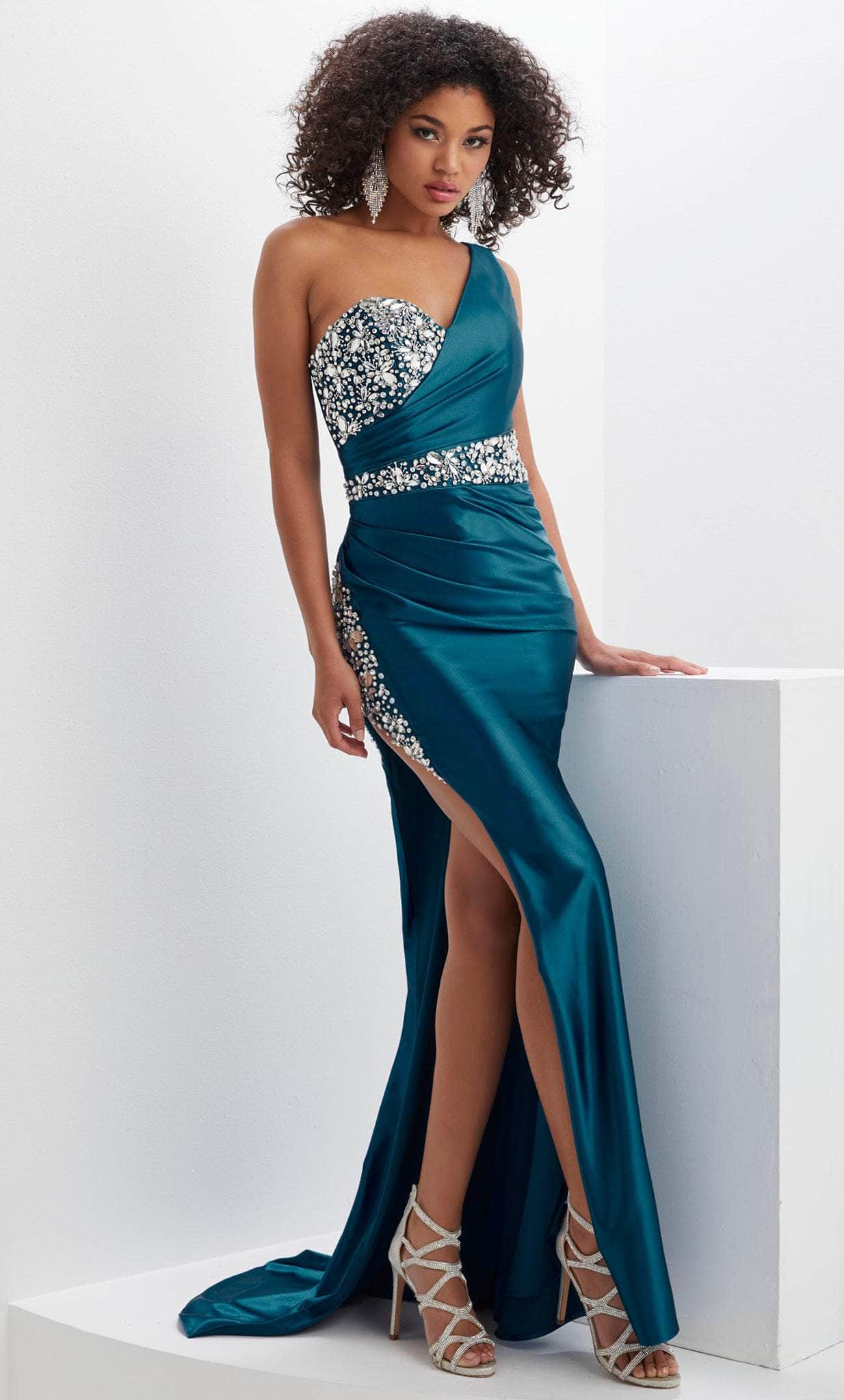 Image of Panoply 14141 - Asymmetric Neck High Slit Evening Gown