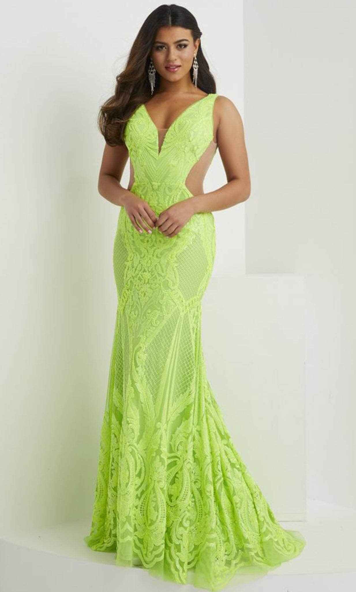 Image of Panoply 14142 - Sequined V-Neck Evening Gown